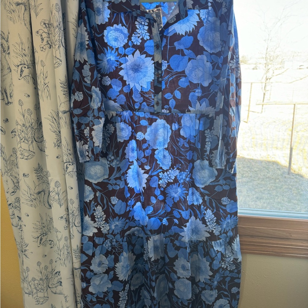 Rachel Zoe Blue Floral Long-Sleeve Tiered Dress